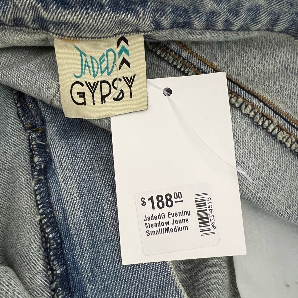 Jaded Gypsy Evening Meadow boho patchwork denim miner jeans size S/M - Picture 5 of 5